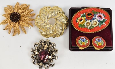 Lot 667 - A pair of mosaic earrings with matching brooch...