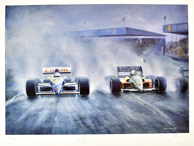 Lot 20 - Nine unframed racing prints to include a Nigel...