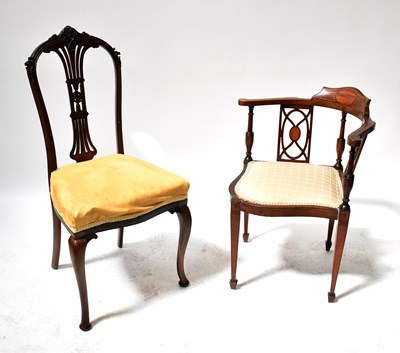 Lot 8 - An Edwardian inlaid mahogany corner chair,...