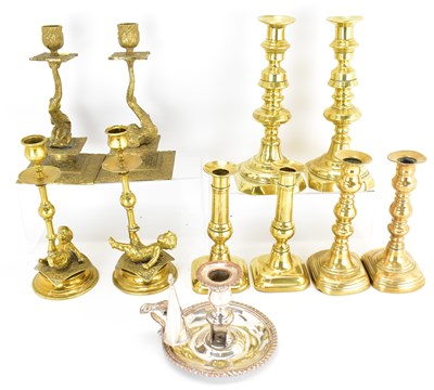 Lot 191 - Five pairs of vintage and antique brass...