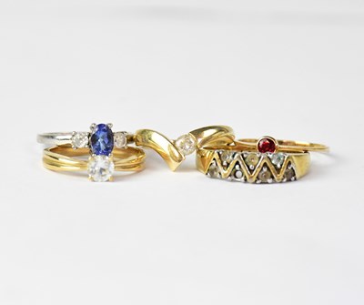 Lot 944 - Five 9ct white gold, yellow gold and yellow...