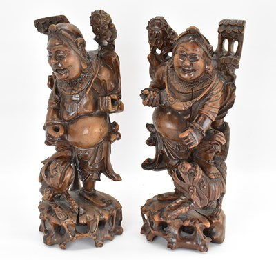 Lot 340 - A pair of 19th century carved wood figures of...