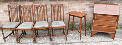 Lot 68 - A small Edwardian mahogany three drawer bureau,...