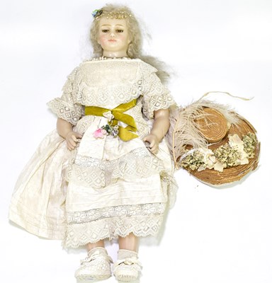 Lot 46 - GILLIE; a waxed doll with articulated arms and...