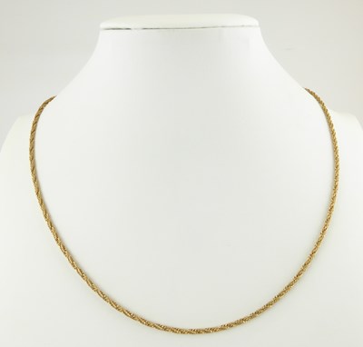 Lot 1150 - A 9ct gold rope twist chain, length 44cm,...