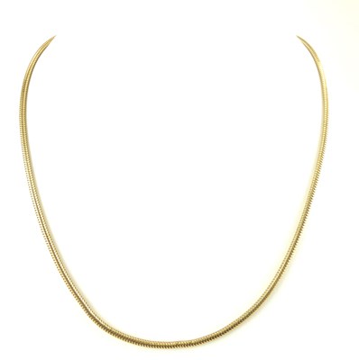 Lot 1157 - A 9ct gold snake link necklace with ring clasp,...