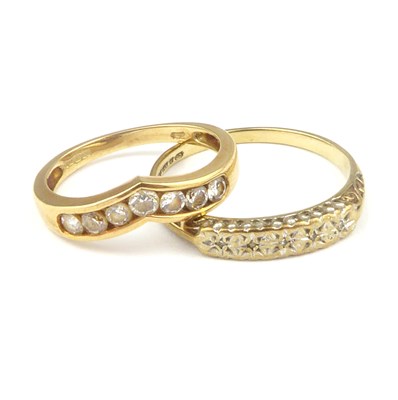 Lot 985 - Two 9ct gold white stone dress rings, sizes K...