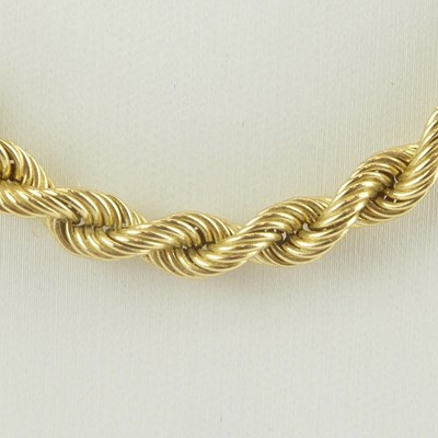 Lot 1148 - A 9ct gold rope twist necklace with box safety...