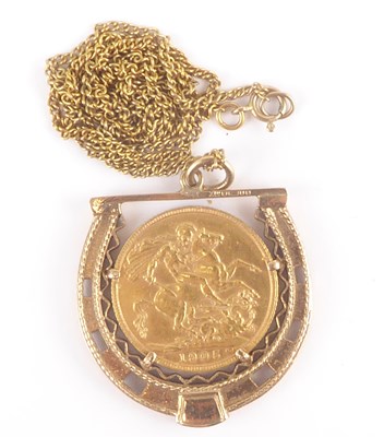 Lot 1089 - An Edward VII full sovereign 1905, in a 9ct...