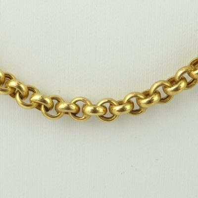 Lot 1136 - A 9ct gold belcher link necklace with hoop...