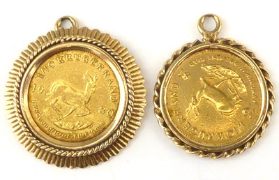 Lot 1093 - Two 1/10th ounce krugerrands, 1980 and 1981,...