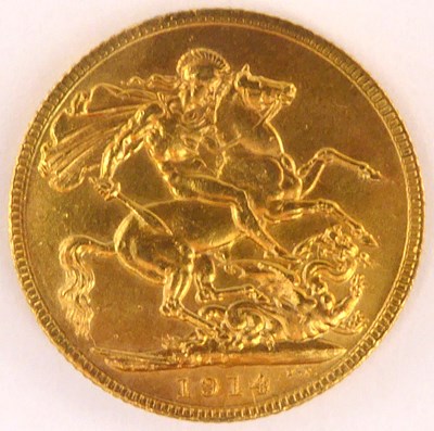 Lot 796 - A George V full sovereign 1914, George and...