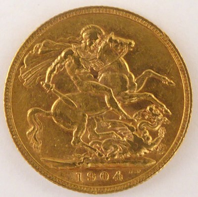 Lot 791 - An Edward VII full sovereign 1904, George and...