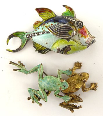 Lot 1076 - Two vintage enamelled brooches, one probably...