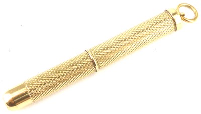 Lot 1203 - A 9ct gold chain mounted toothpick with twist...