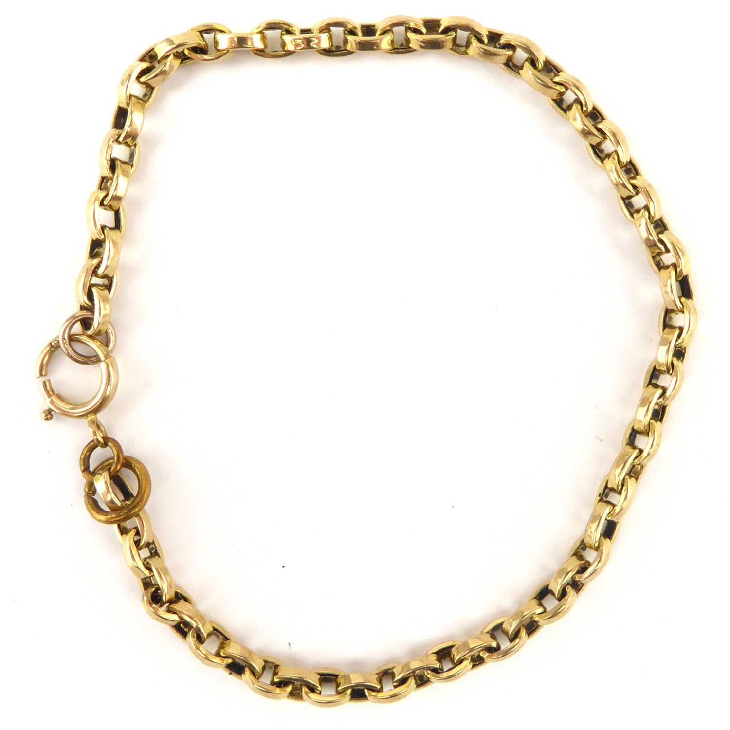 Lot 1031 - A 9ct gold belcher link bracelet with ring...