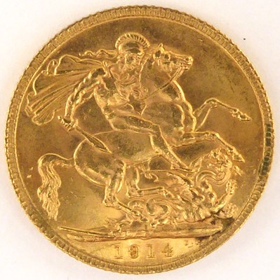 Lot 797 - A George V full sovereign 1914, George and...