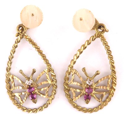 Lot 1181 - A pair of 9ct gold earrings, open pear-shaped...
