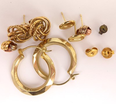 Lot 1190 - Four pairs of 9ct gold earrings, to include...