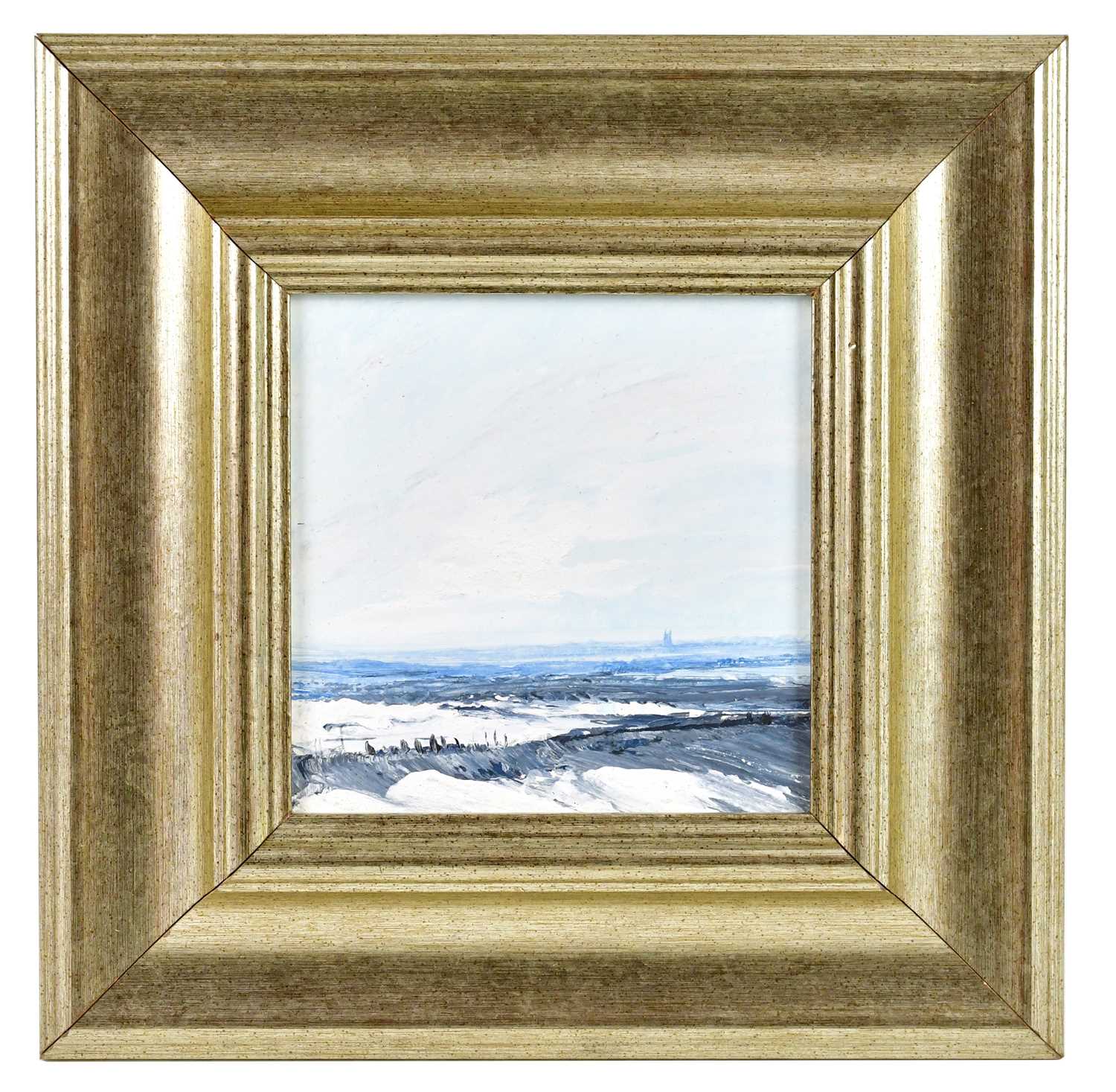 Lot 763 - PETER HODSON; oil on board, winter scene,...
