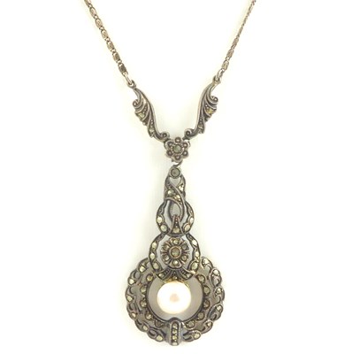 Lot 1129 - An Edwardian silver necklace with marcasite...