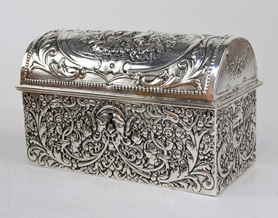 Lot 738 - A Continental silver casket with domed lid...