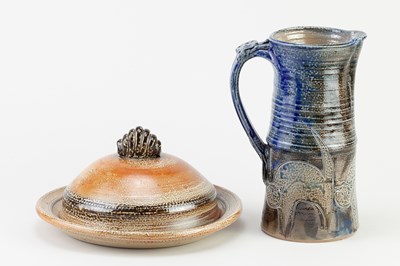 Lot 686 - ROWENA KINSMAN; a salt glazed jug decorated...