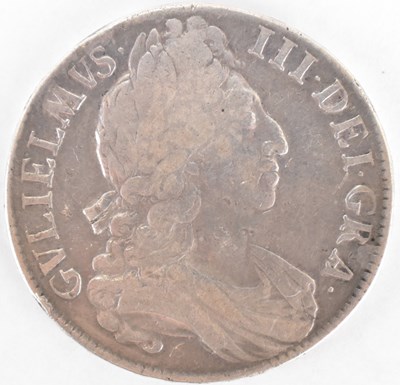 Lot 804 - A William III milled silver crown 1697, third...