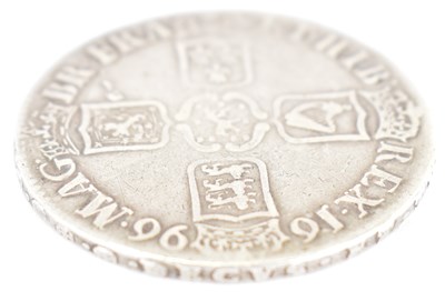 Lot 804 - A William III milled silver crown 1697, third...