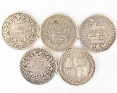 Lot 816 - Five silver shillings comprising 1888 Jubilee...