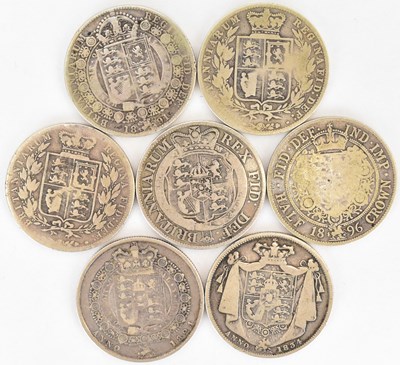 Lot 812 - Seven silver half crowns, comprising a George...