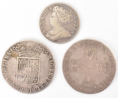 Lot 803 - Two silver half crowns, one William & Mary...