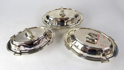 Lot 772 - GORHAM; three silver covered tureens of Art...