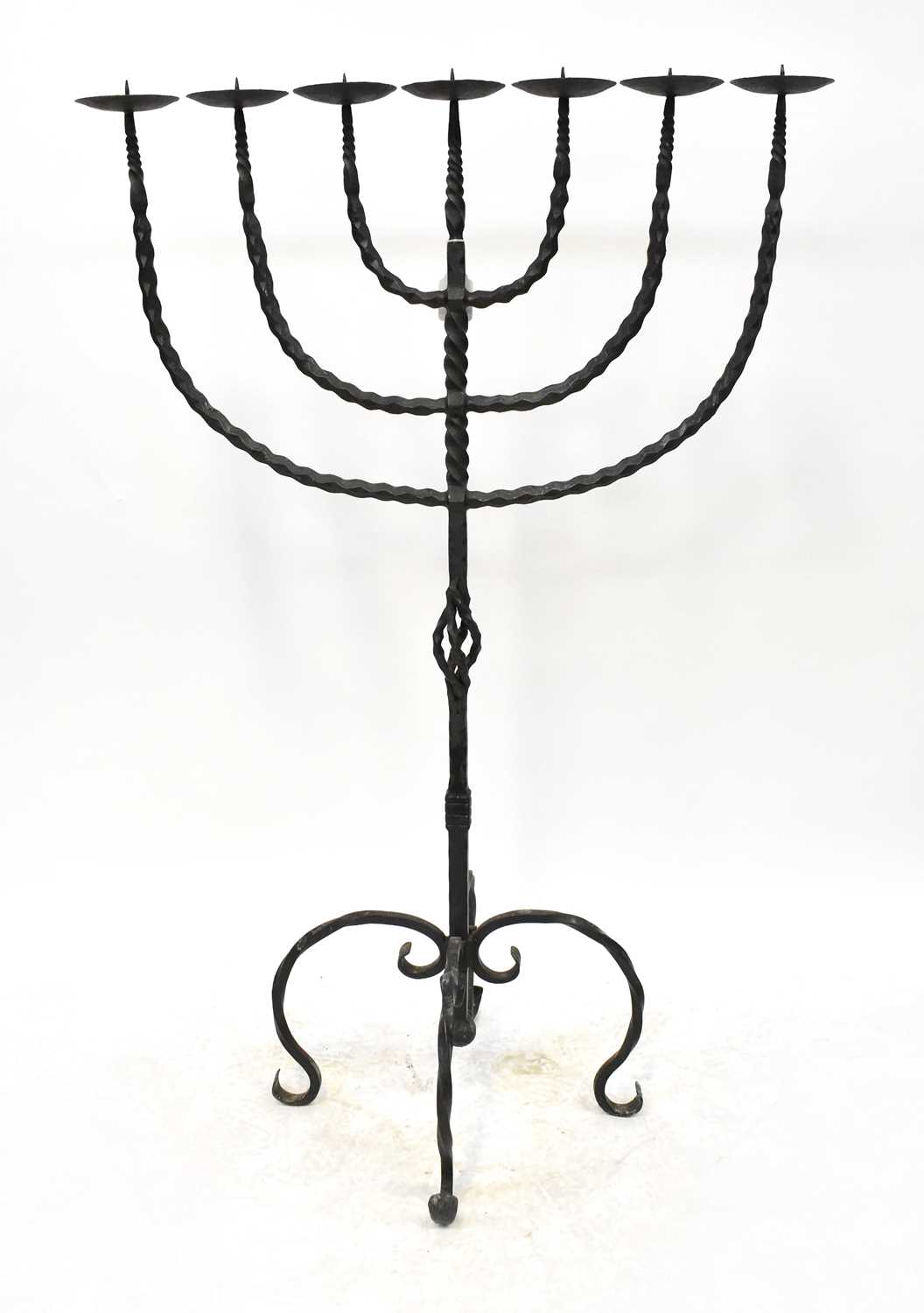 Lot 88 - A large wrought iron pricket candlestick with...