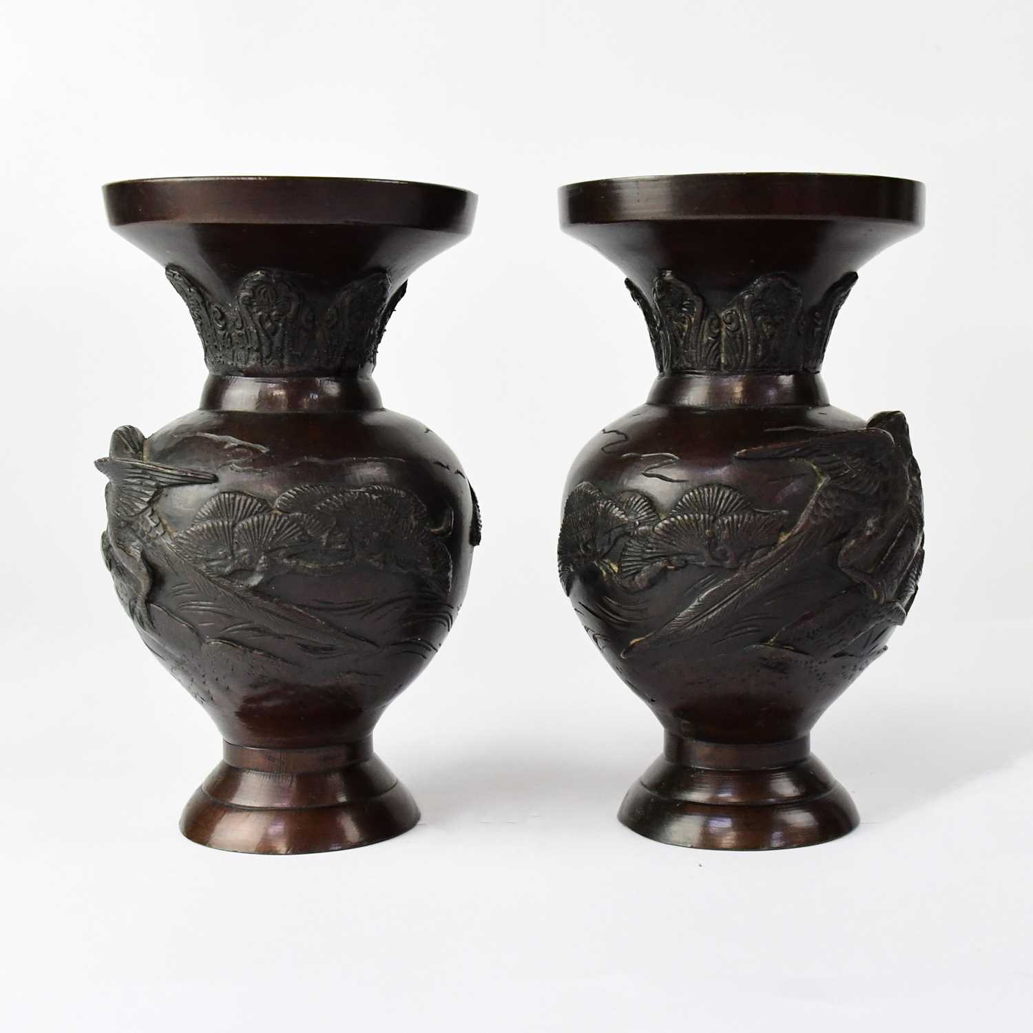 Lot 388 - A pair of Japanese Meiji period bronze vases,...