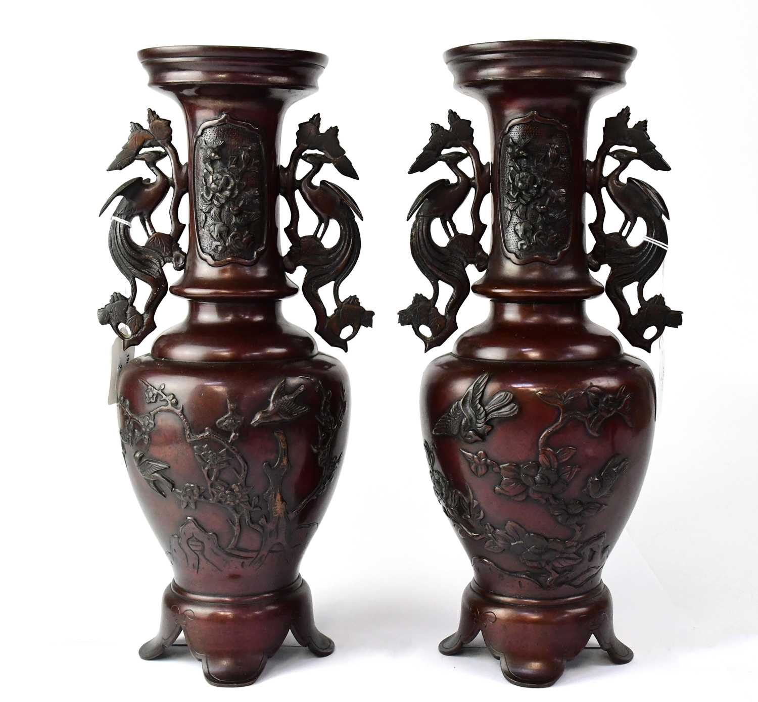 Lot 395 - A pair of Japanese Meiji period bronzed...