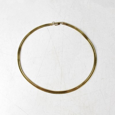 Lot 1156 - A 9ct yellow gold matte finish flat link chain,...