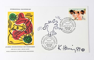 Lot 646 - KEITH HARING; a first day cover bearing the...