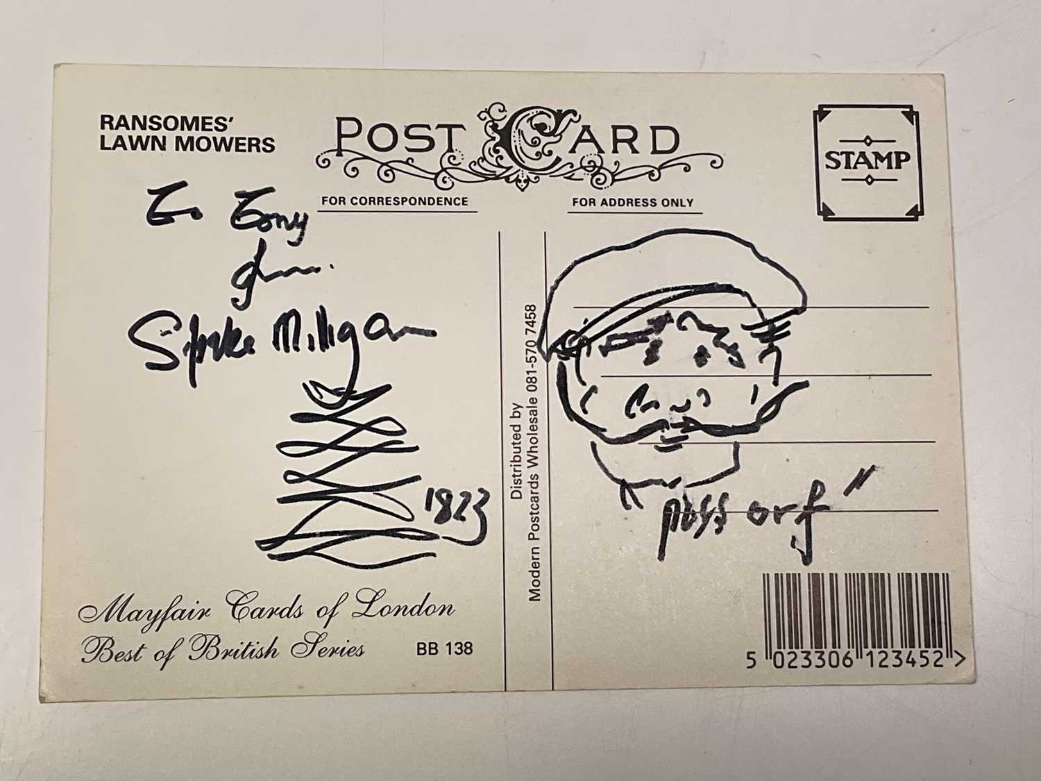 Lot 2173 - SPIKE MILLIGAN; a postcard bearing the comedy...