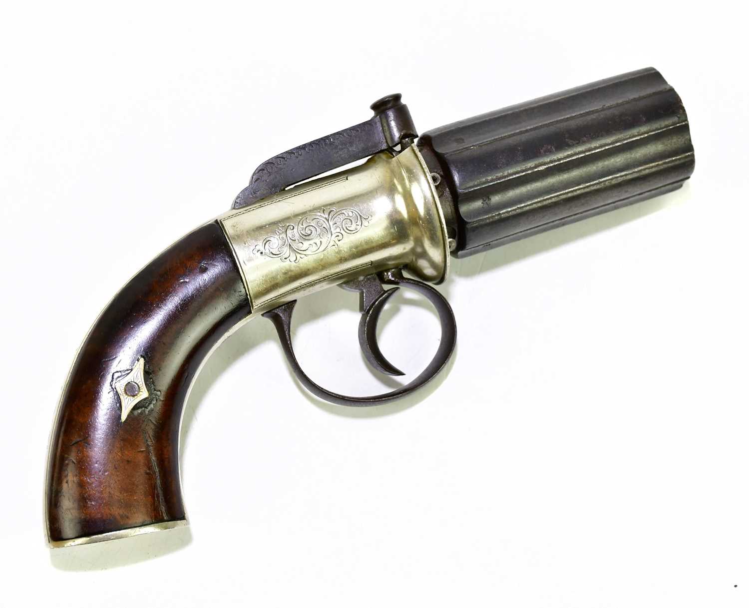 Lot 1015 - A 19th century pepper-box revolver with steel...