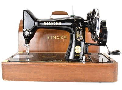 Lot 123 - SINGER; a c.1900 hand-cranked model 99K sewing...