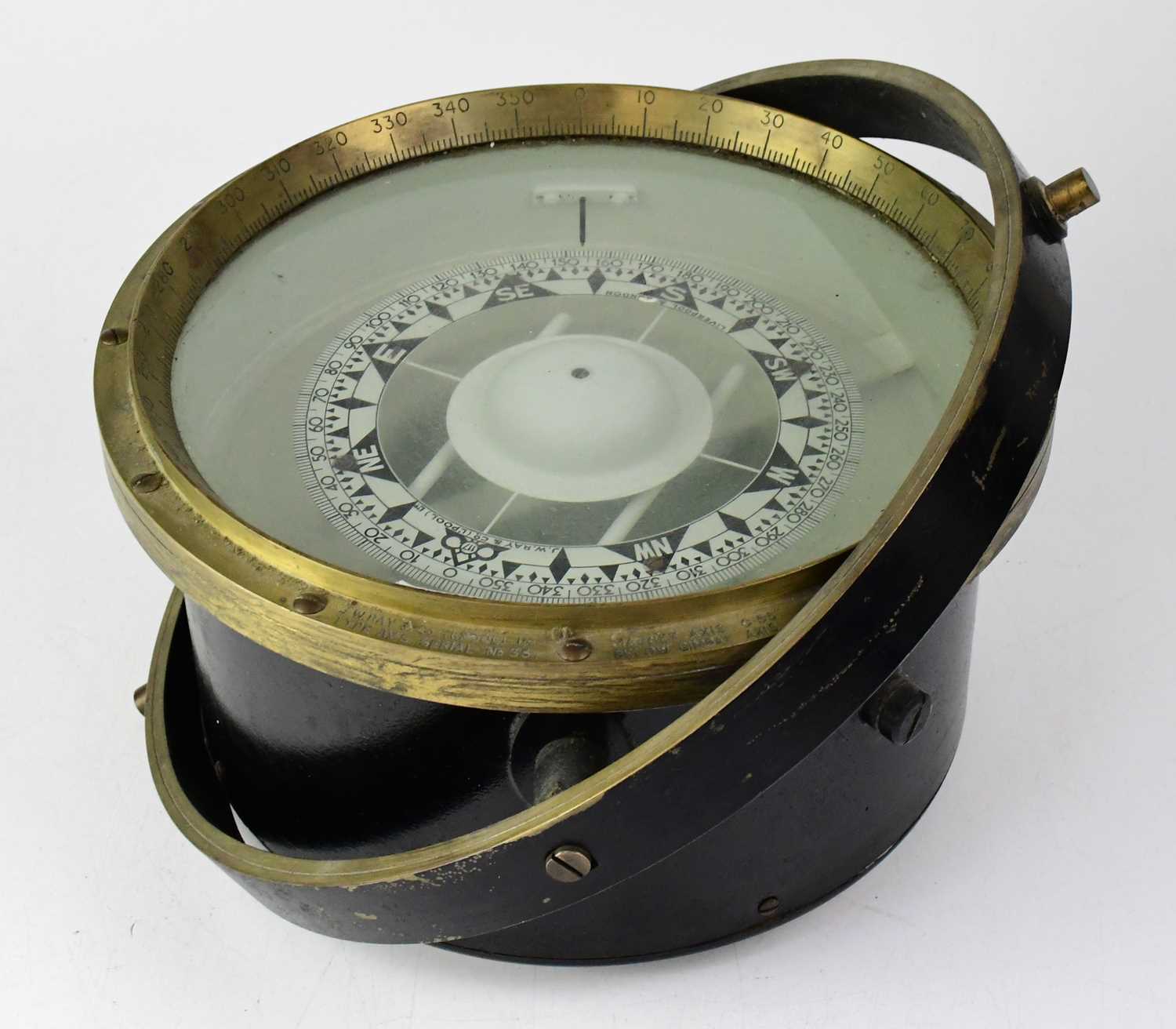 Lot 177 - A large brass trimmed ship's binnacle compass,...