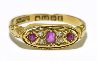 Lot 152 - An Edwardian 18ct yellow gold diamond and ruby...