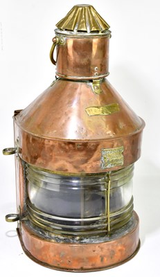 Lot 2138 - A copper and brass ship's lantern, inscribed...