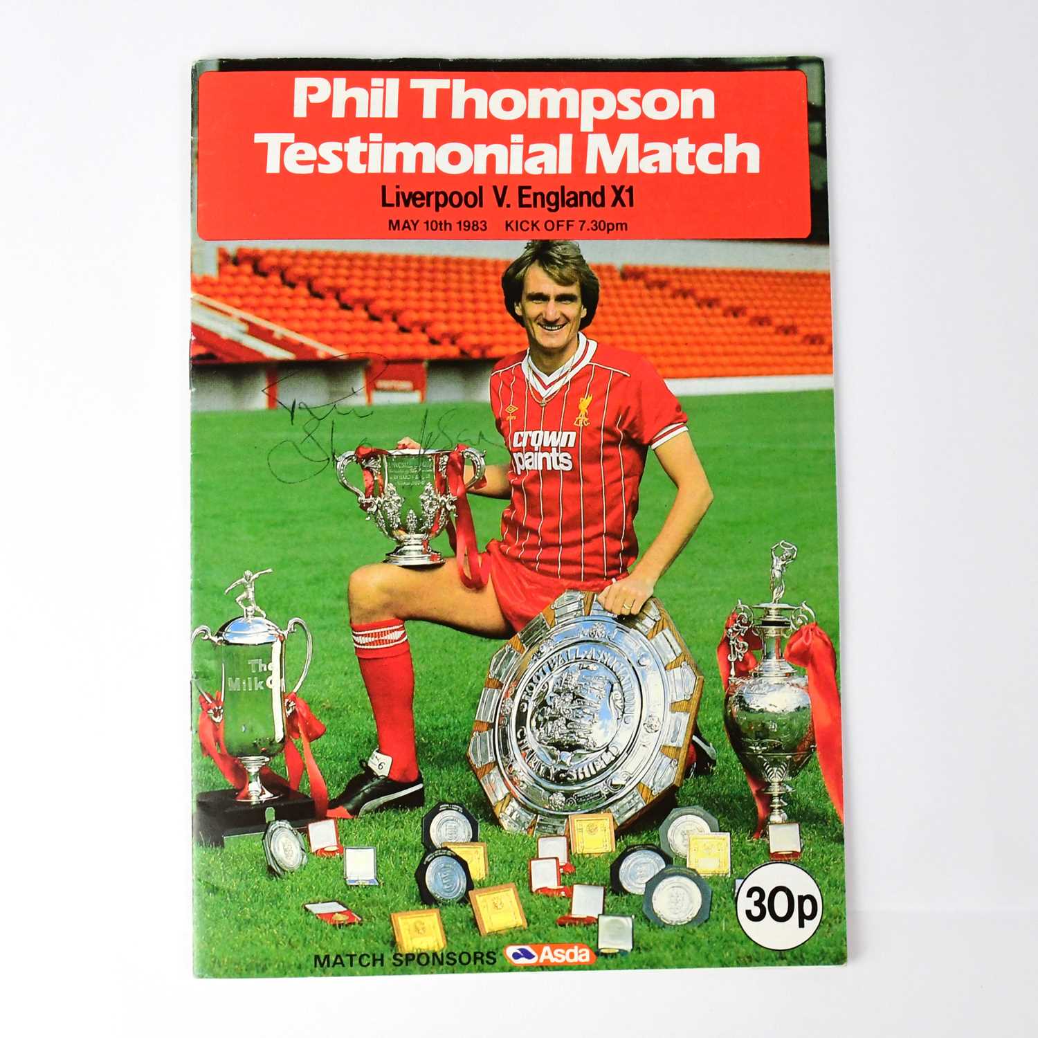 Phil Thompson Sticker Lot 475 - PHIL THOMPSON; a testimonial match programme