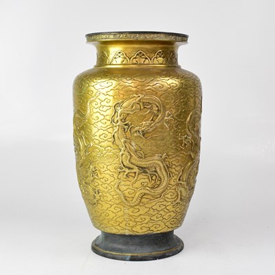 Lot 368 - A large Chinese designed brass vase, relief...