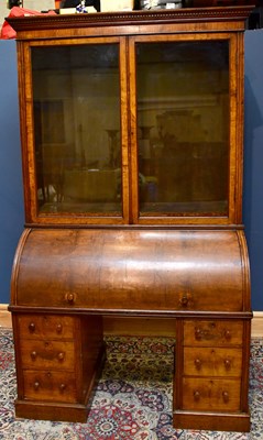 Lot 2396 - A 19th century pollard oak bureau bookcase,...