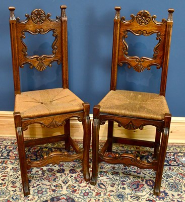 Lot 2432 - A pair of 19th century oak hall chairs with...