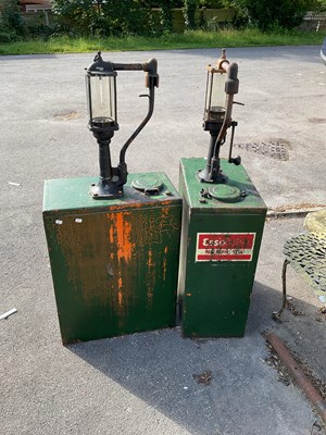 Lot 2373 - ESSO; a pair of green painted metal oil...