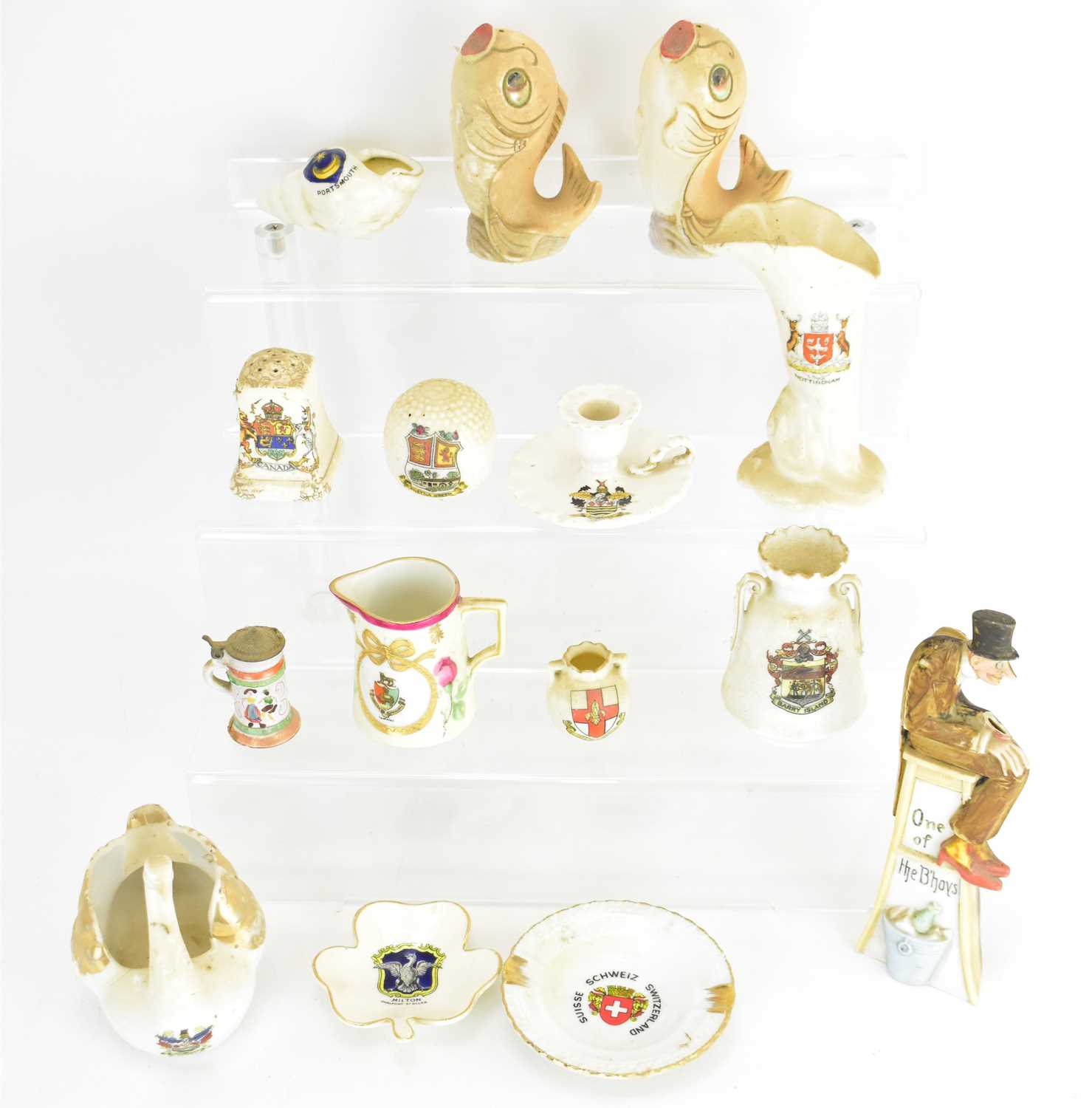 Lot 224 - Fifteen items of mixed porcelain crested ware,...